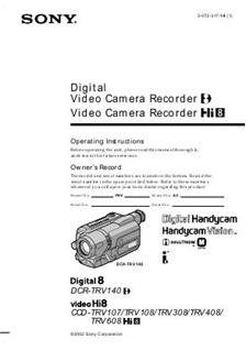 Sony DCR TRV 140 E manual. Camera Instructions.